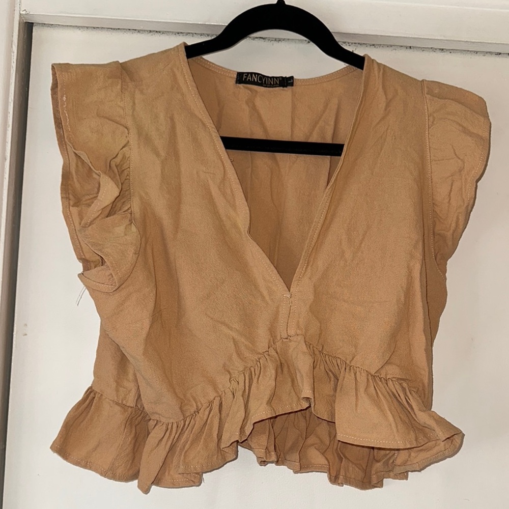 Women's Tan Ruffle Top